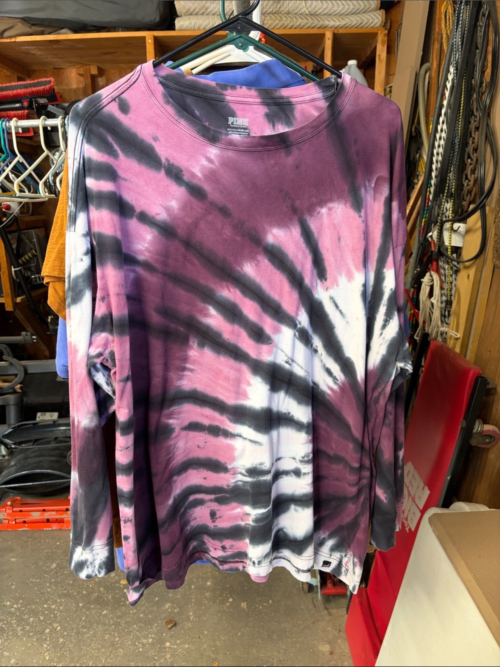 PINK Victoria's Secret drop Sleeve Tie-Dye Tee in Purple, Black & White